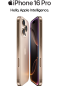 iPhone 16 Pro in Desert Titanium.  Hello, Apple Intelligence.