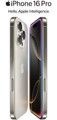 Apple iPhone 16 Pro in Natural Titanium.  Hello, Apple Intelligence.