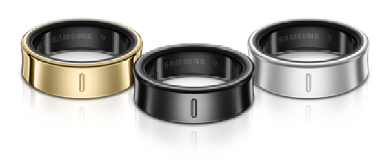 Samsung Galaxy Rings shown in gold, black and silver