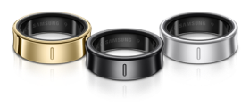 Samsung Galaxy Rings shown in gold, black and silver